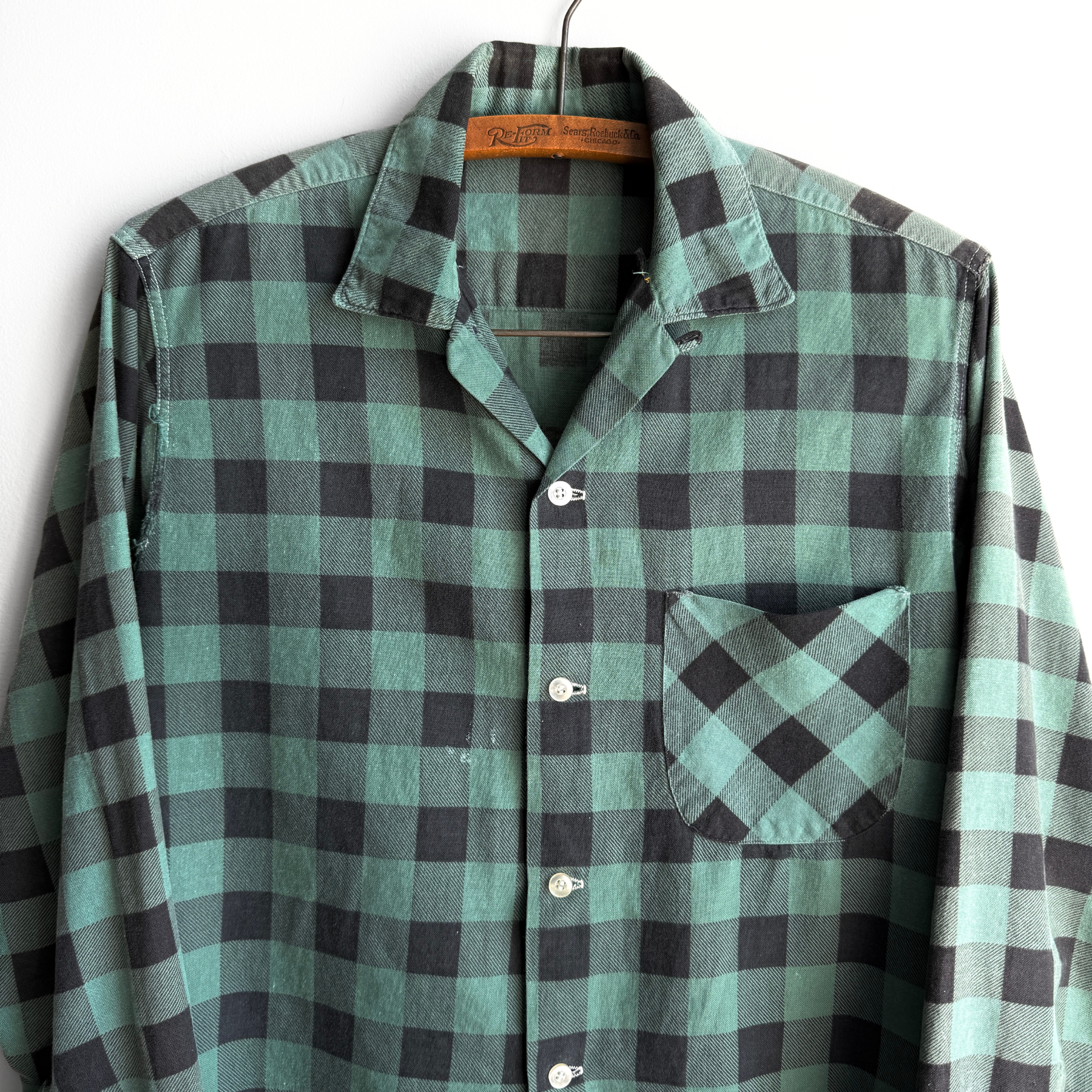 1960s Green & Black Plaid Loop Collar Cotton Shirt  - Shop THREADCOUNT Vintage Co.
