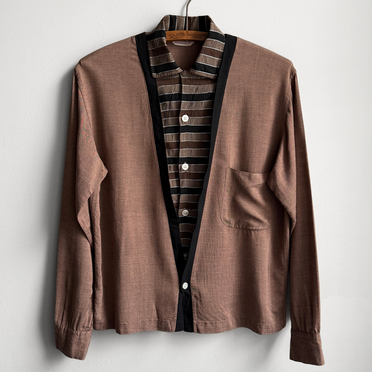 1950s Brown & Black Split Front Rayon Shirt - Shop THREADCOUNT Vintage Co.