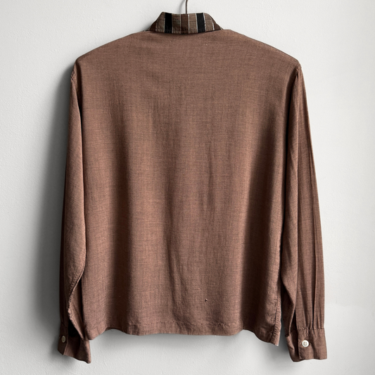 1950s Brown & Black Split Front Rayon Shirt - Shop THREADCOUNT Vintage Co.