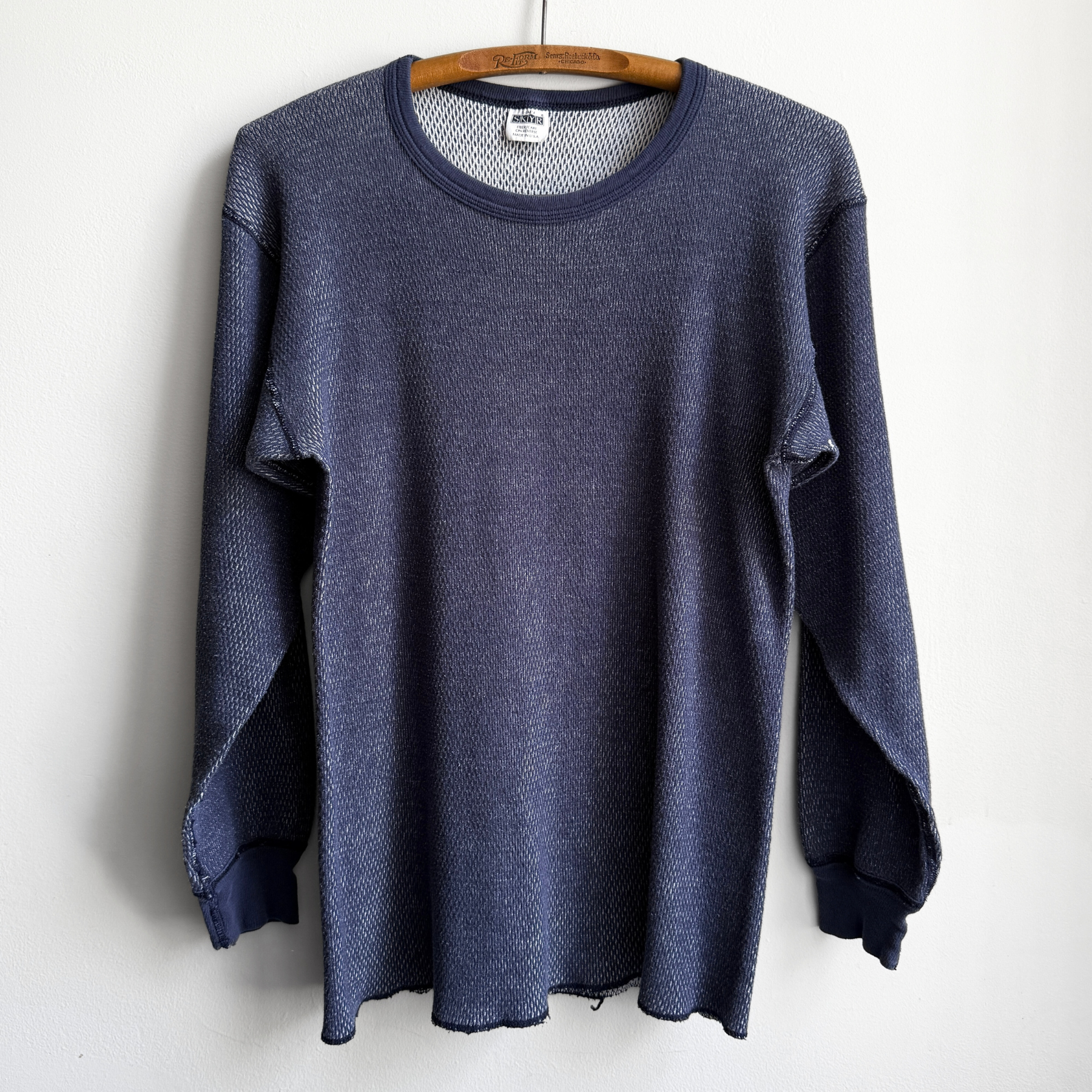 1980s Navy Blue Waffle Knit Thermal Long Sleeve  - Shop THREADCOUNT Vintage Co.