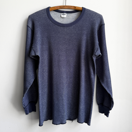 1980s Navy Blue Waffle Knit Thermal Long Sleeve  - Shop THREADCOUNT Vintage Co.