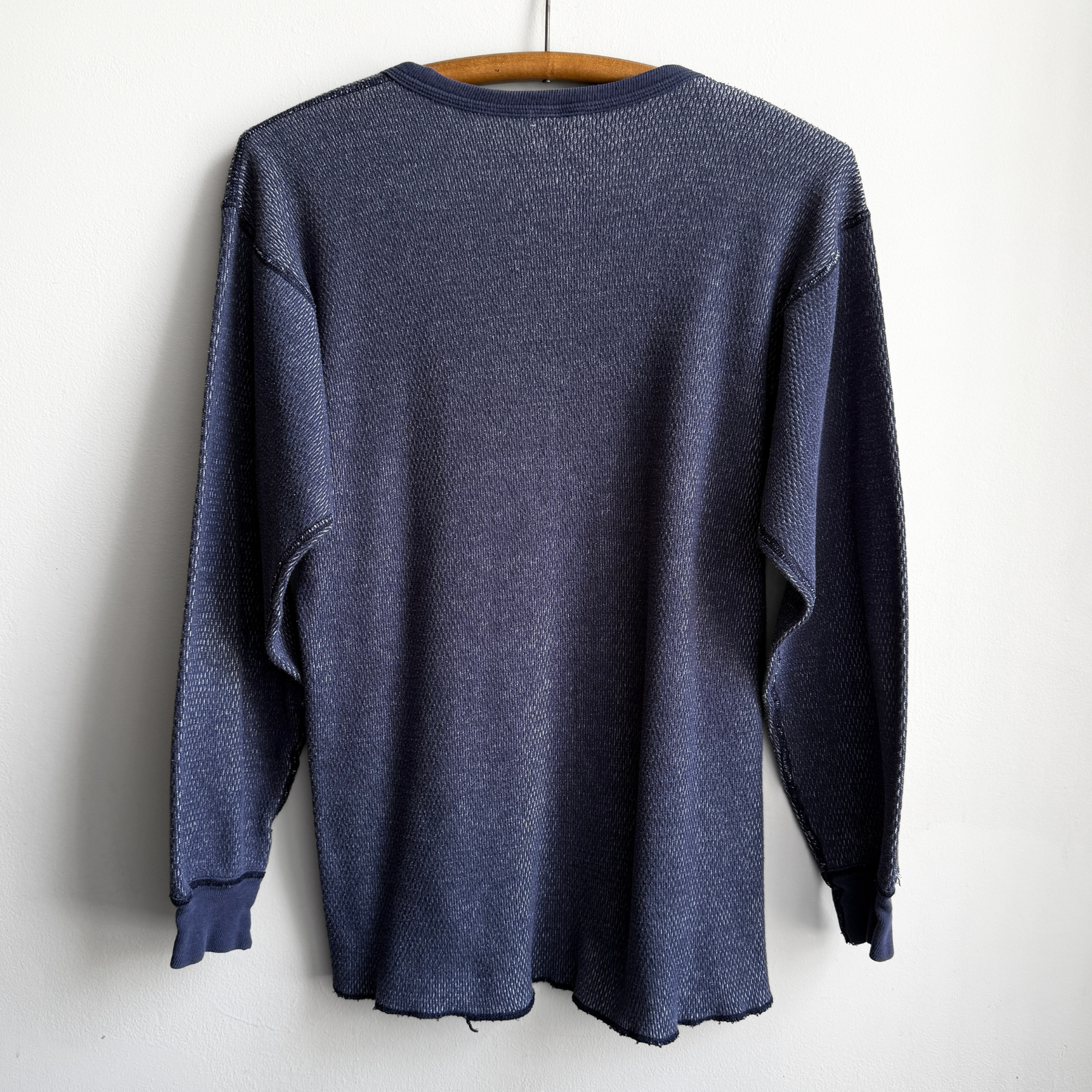 1980s Navy Blue Waffle Knit Thermal Long Sleeve  - Shop THREADCOUNT Vintage Co.