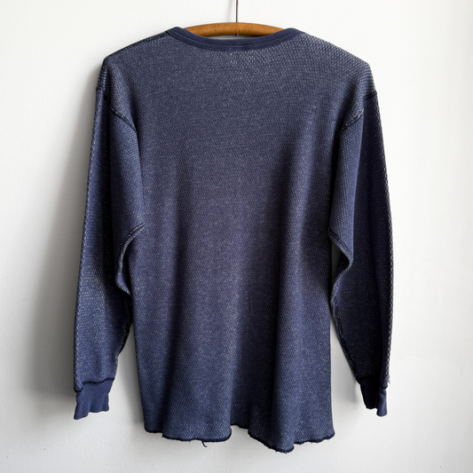 1980s Navy Blue Waffle Knit Thermal Long Sleeve  - Shop THREADCOUNT Vintage Co.
