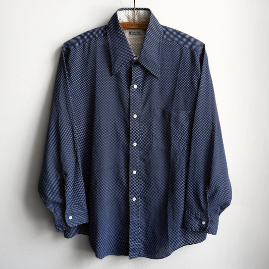 1970s Navy Blue Dot Print Button Up Dress Shirt  - Shop THREADCOUNT Vintage Co.