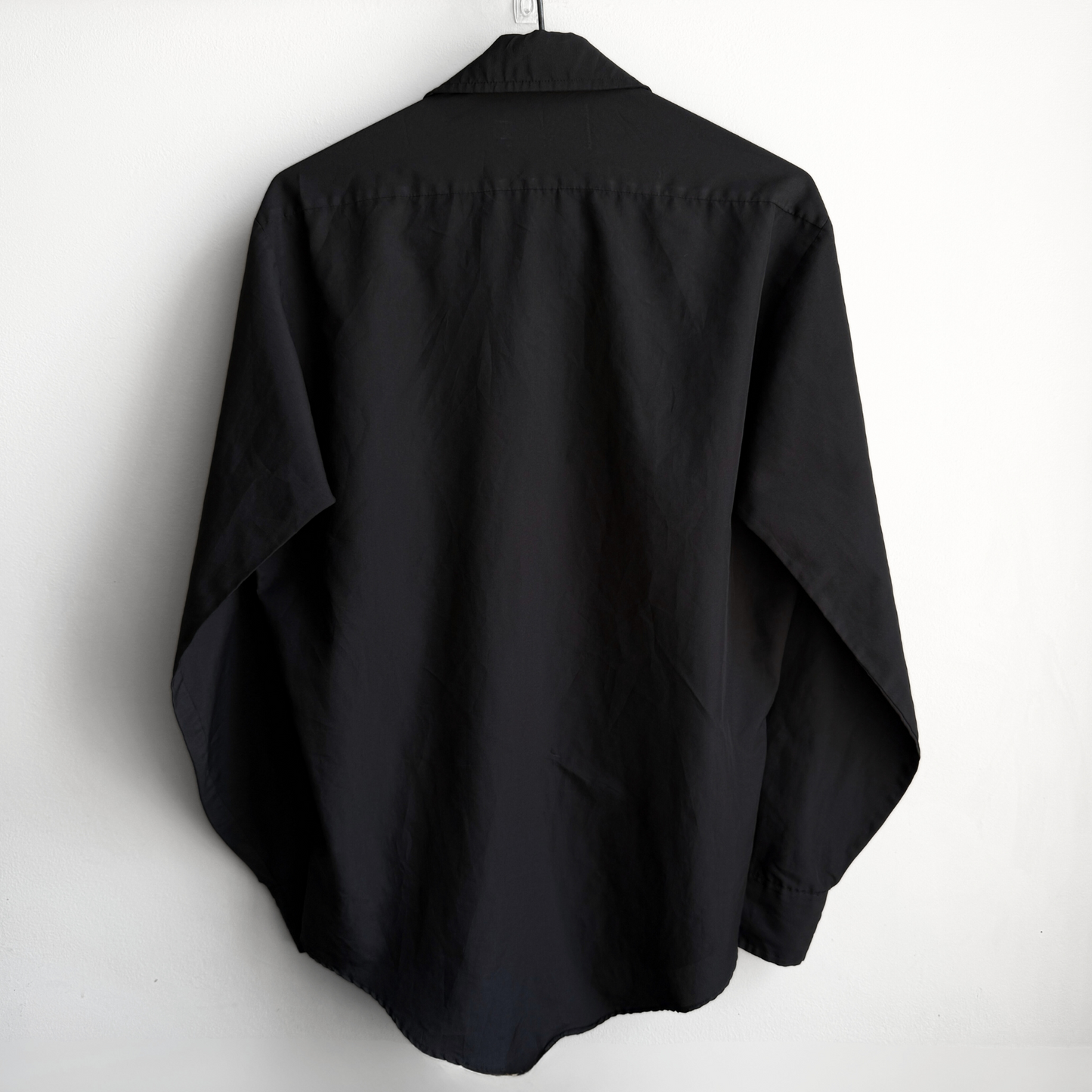 1970s Black Polyester Button Up Dress Shirt