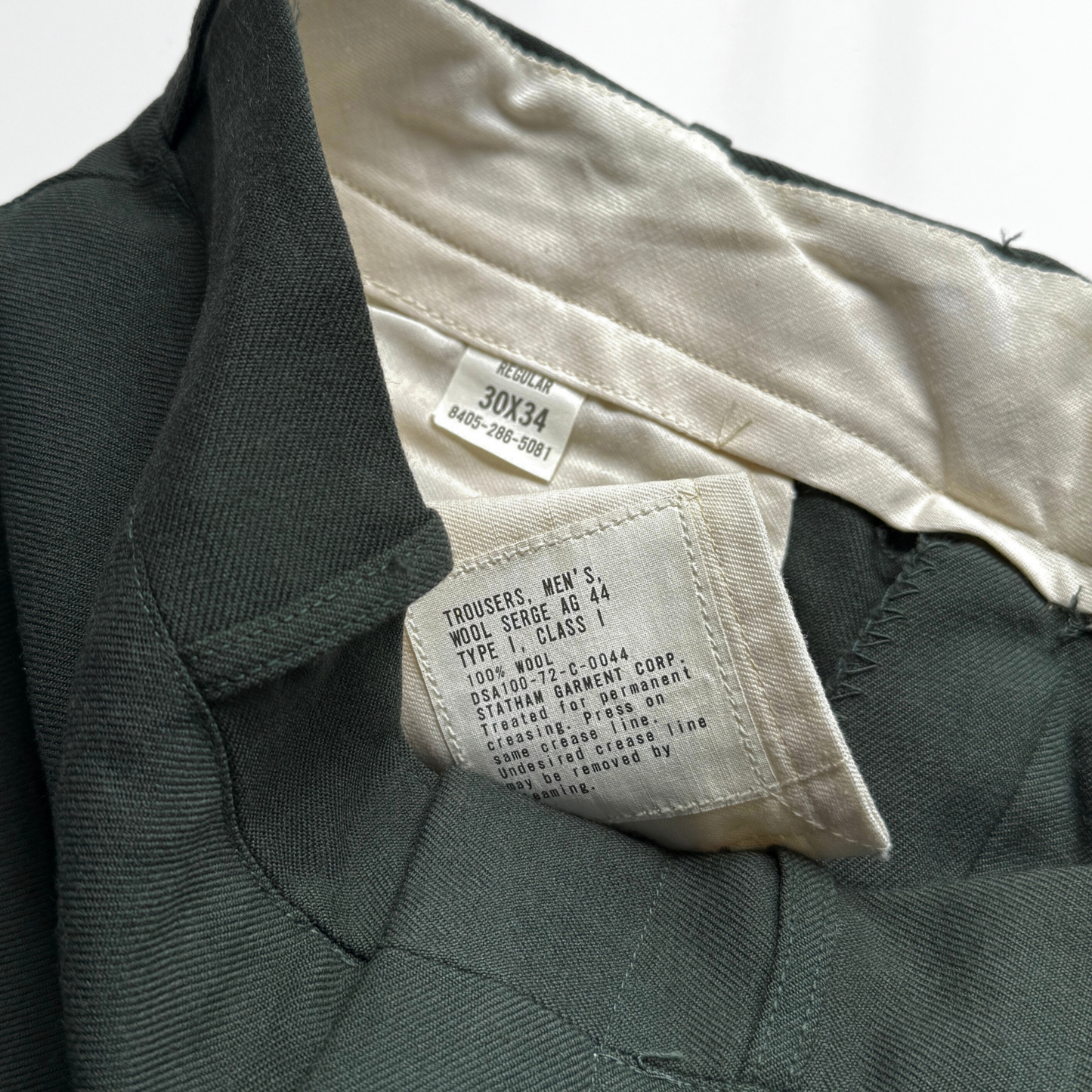 1970s U.S. Army Green Wool Serge Dress Pants