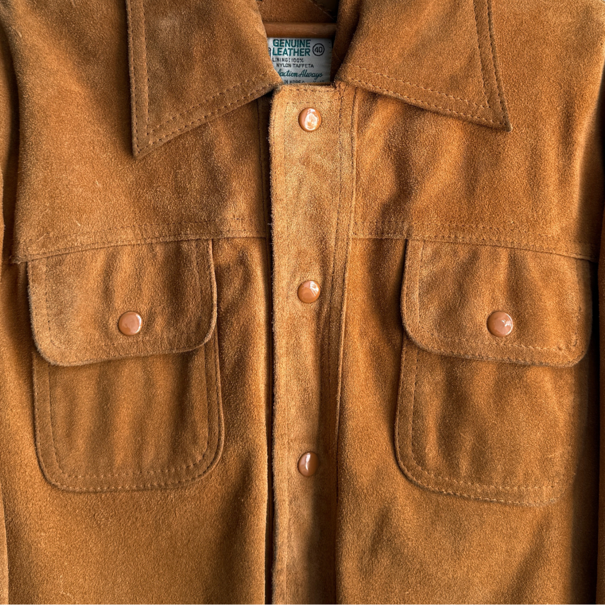 1970s Brown Genuine Suede Leather Snap Jacket