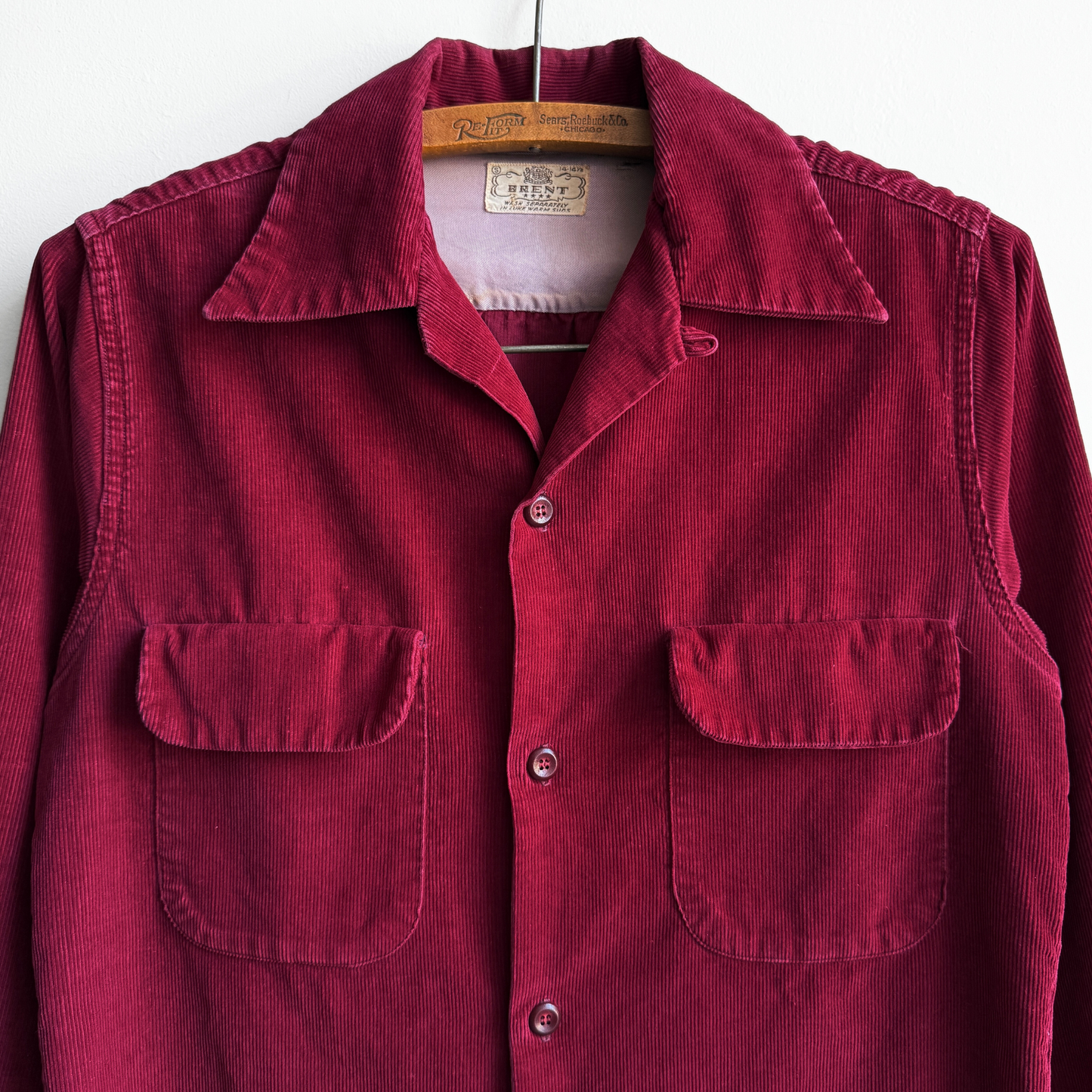 1950s Red Corduroy Loop Collar Shirt