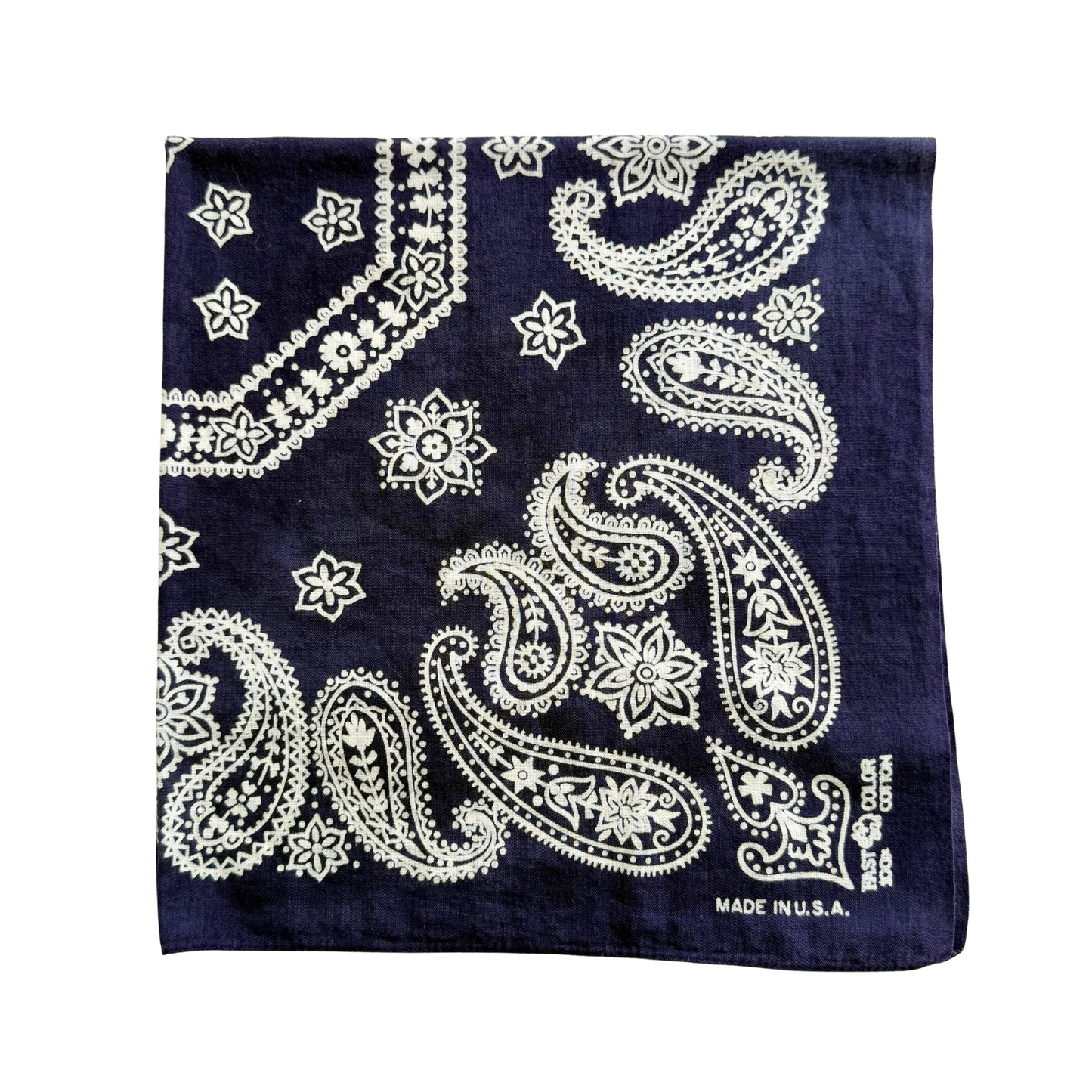1960s Navy Blue Paisley Print Cotton Bandana