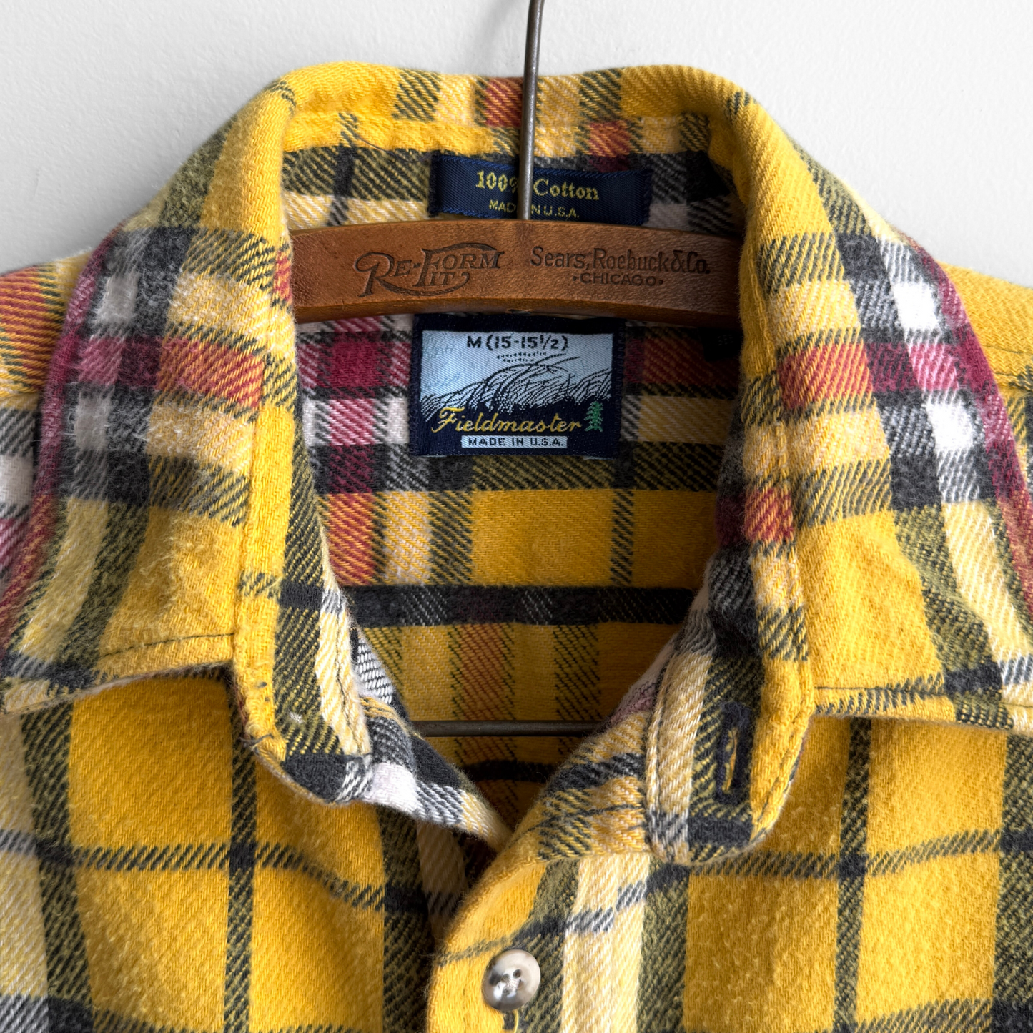 1980s Yellow & Red Plaid Flannel Shirt