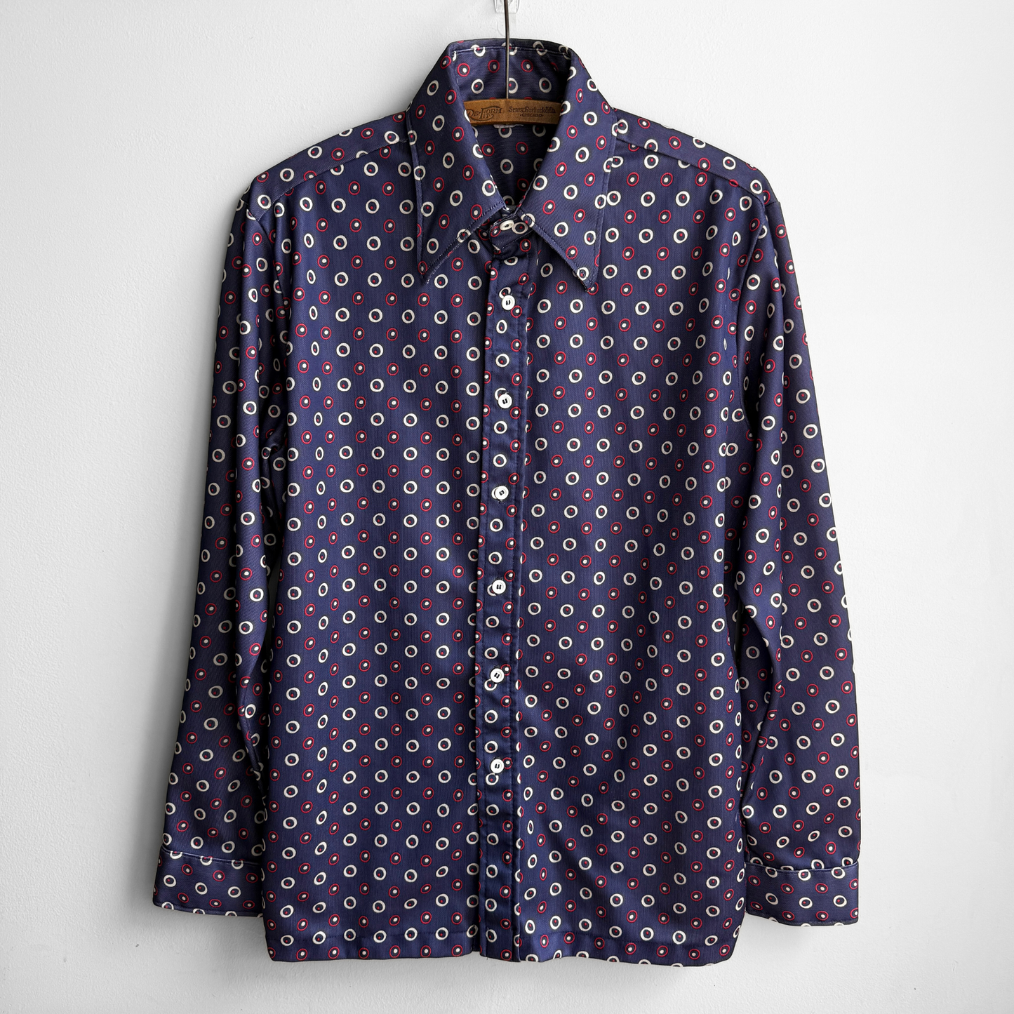 1970s Navy & Red Atomic Dot Print Shirt