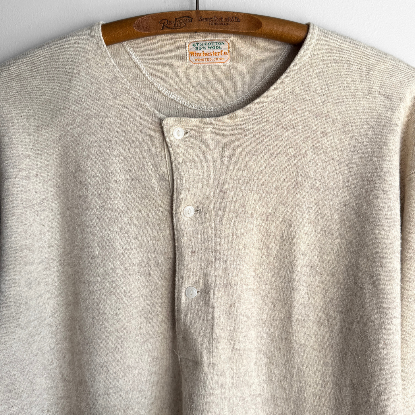 1940s Wool Henley Thermal Long Sleeve