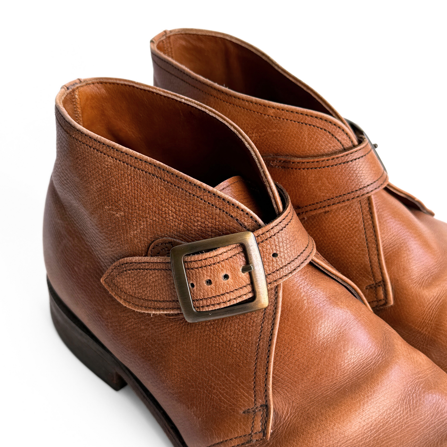 1970s Brown Leather Ankle Buckle Boots (10.5)