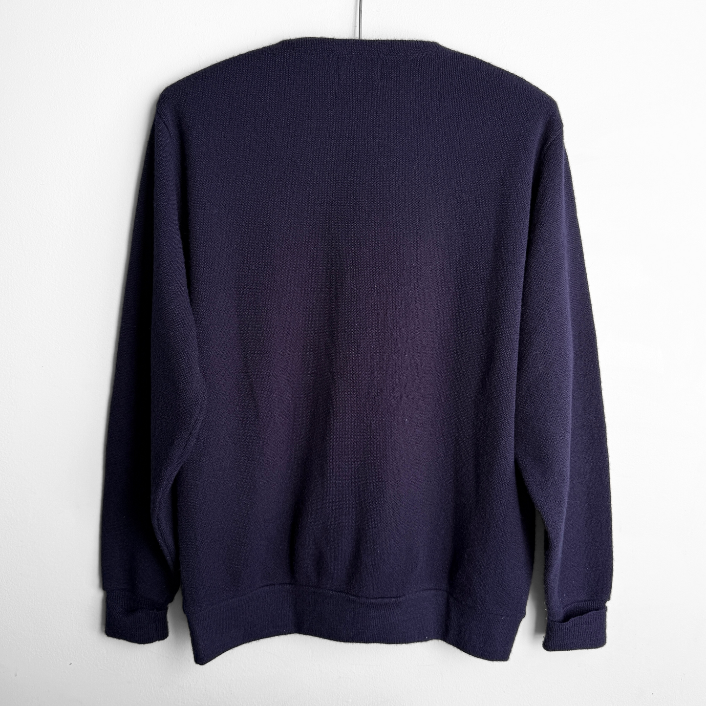 1970s Navy Blue Acrylic Knit Cardigan