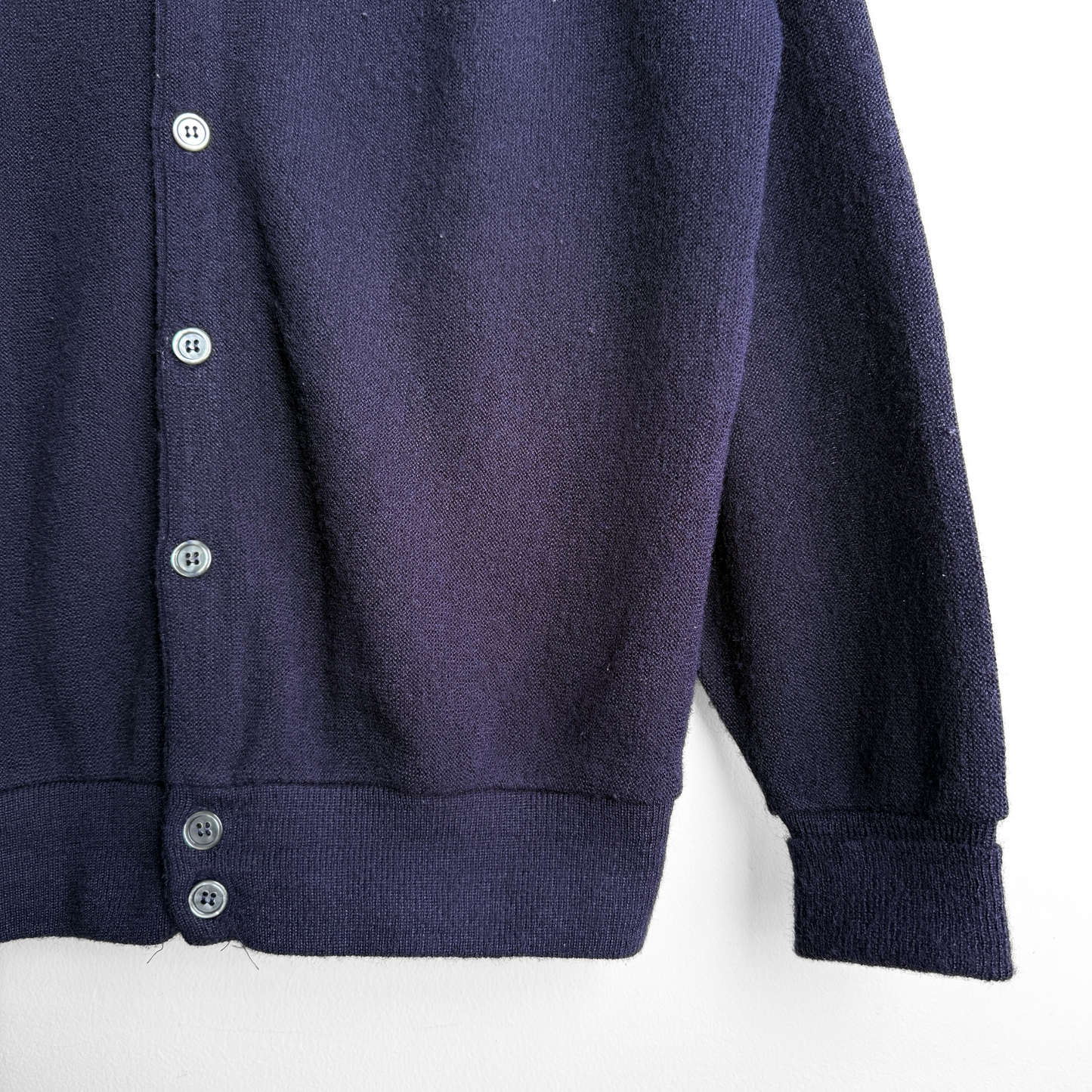 1970s Navy Blue Acrylic Knit Cardigan
