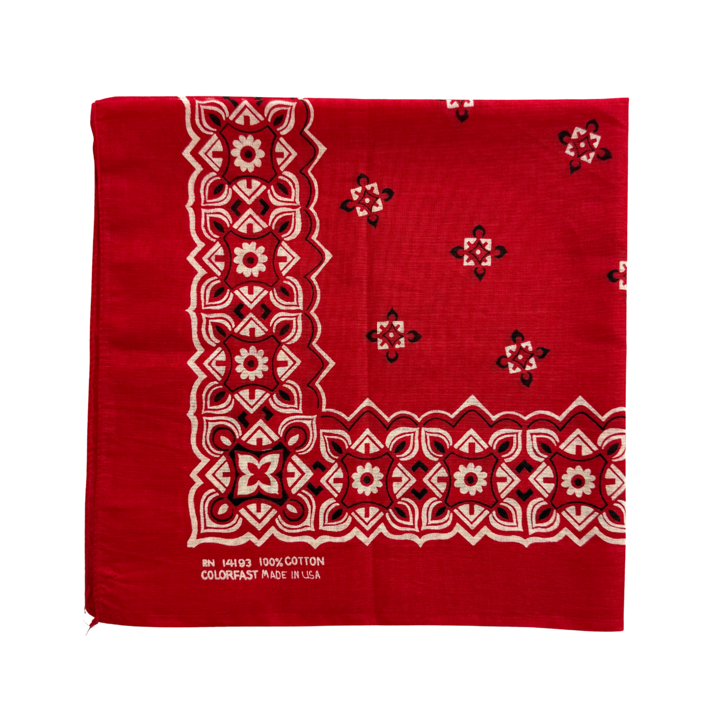 1970s Red Geometric Floral Print Cotton Bandana