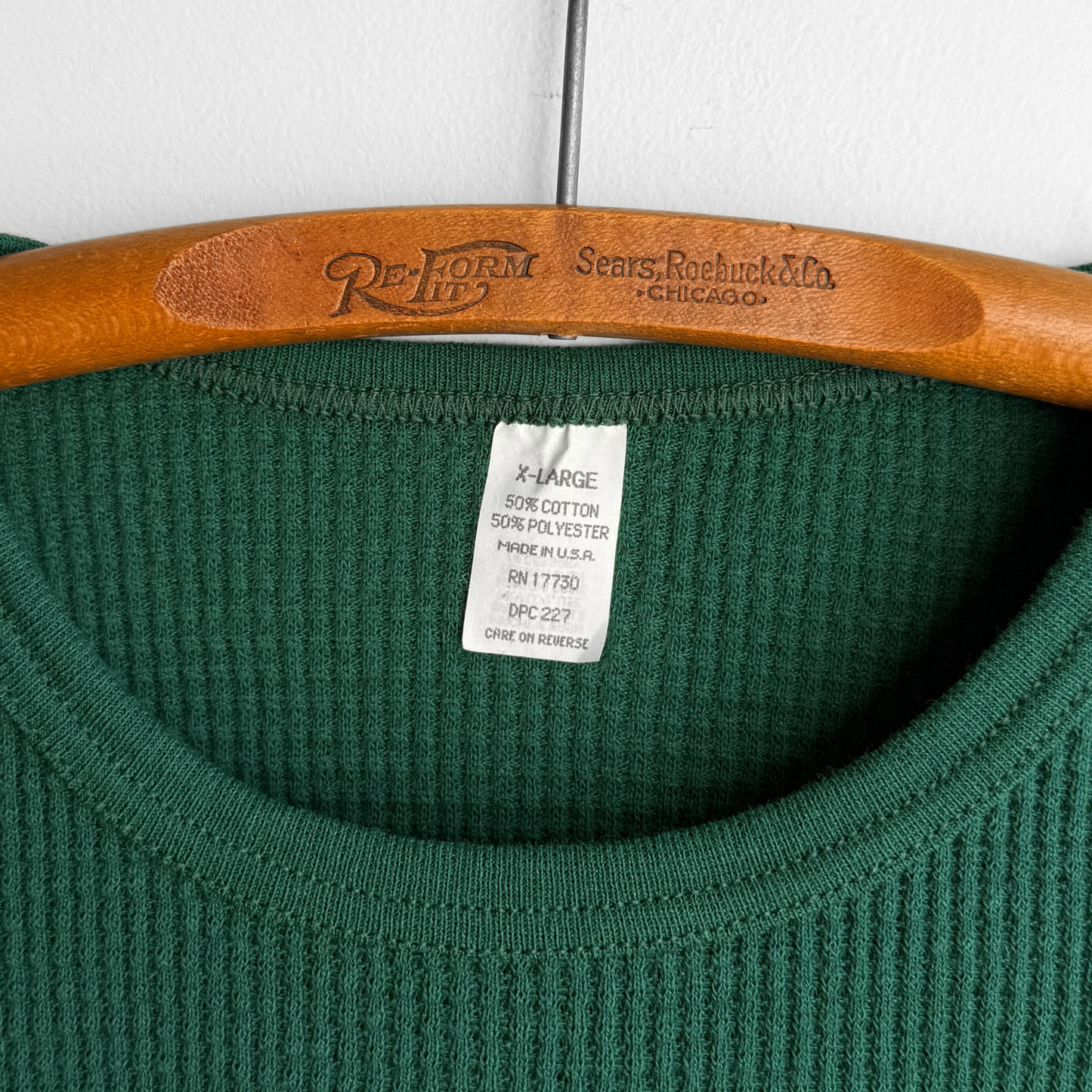 1980s Green Waffle Knit Thermal Long Sleeve