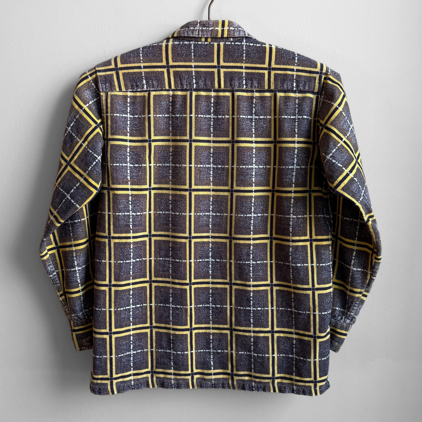 1950s Grey & Yellow Atomic Plaid Print Shirt