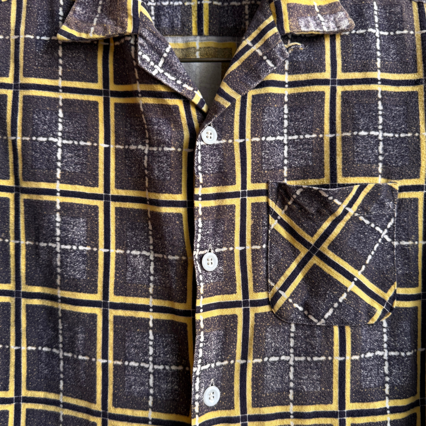 1950s Grey & Yellow Atomic Plaid Print Shirt
