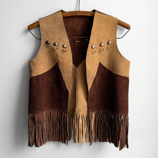 1970s Brown Leather Studded Tassel Vest