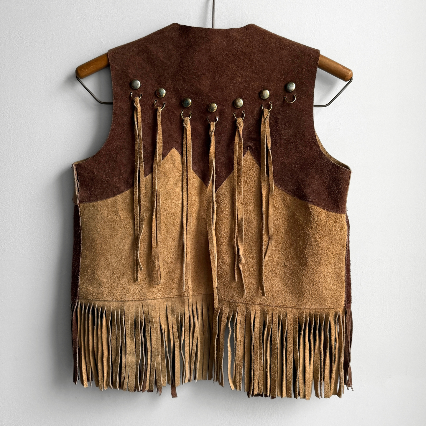 1970s Brown Leather Studded Tassel Vest