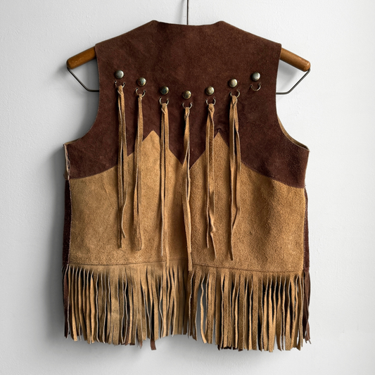 1970s Brown Leather Studded Tassel Vest