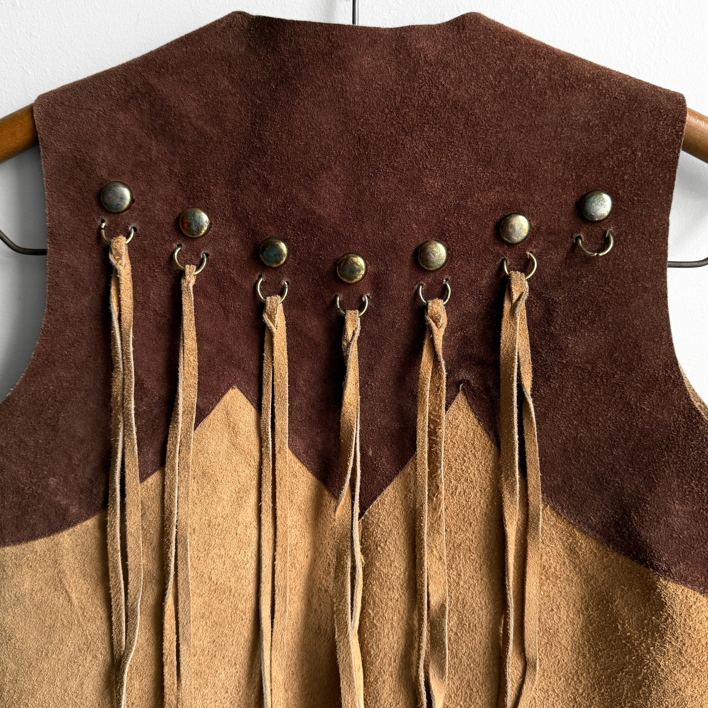 1970s Brown Leather Studded Tassel Vest
