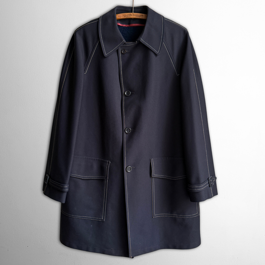 1970s Navy Blue Contrast Stitch Trench Coat