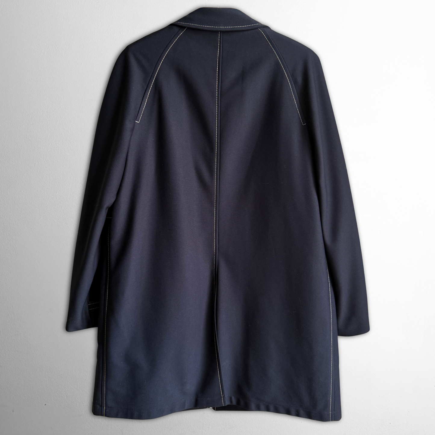 1970s Navy Blue Contrast Stitch Trench Coat