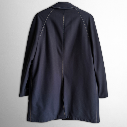1970s Navy Blue Contrast Stitch Trench Coat