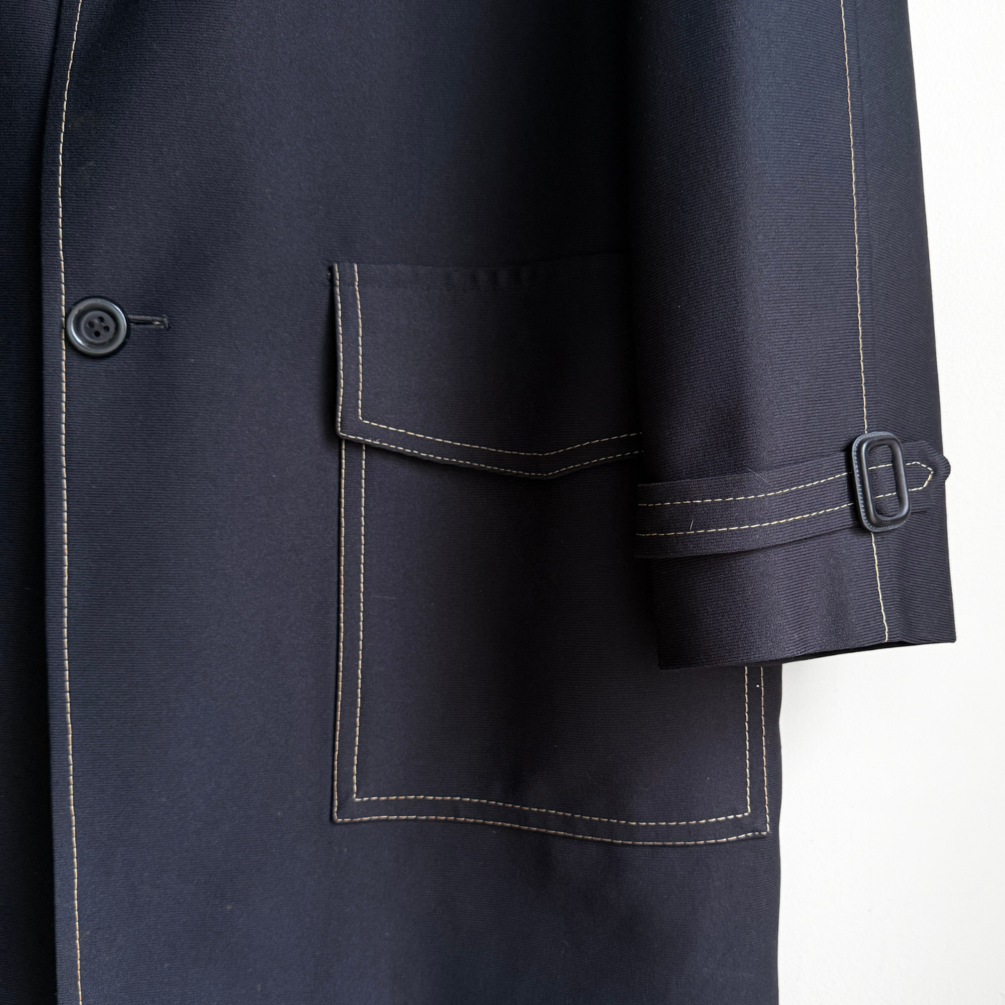 1970s Navy Blue Contrast Stitch Trench Coat