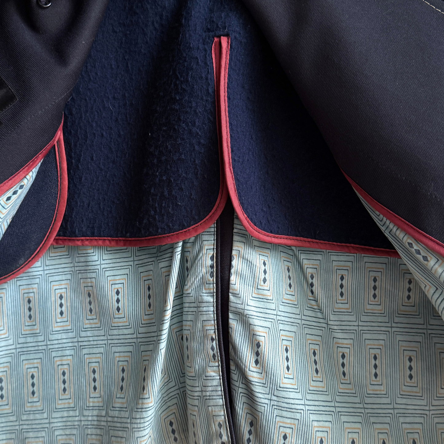 1970s Navy Blue Contrast Stitch Trench Coat