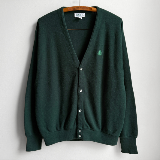1970s Dark Green Acrylic Knit Cardigan