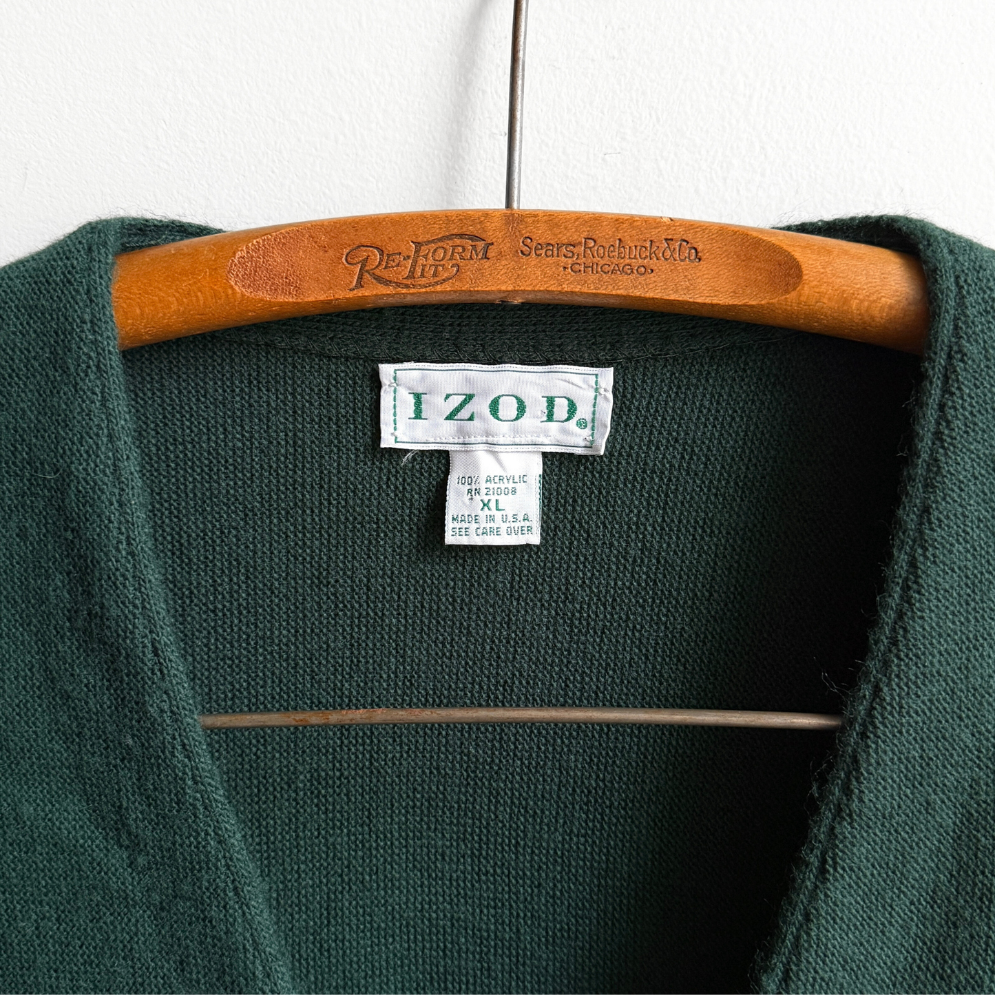 1970s Dark Green Acrylic Knit Cardigan