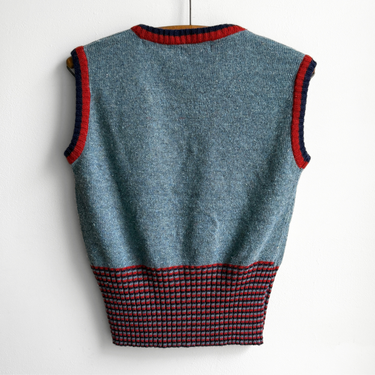 1970s Blue & Red Knit Sweater Vest