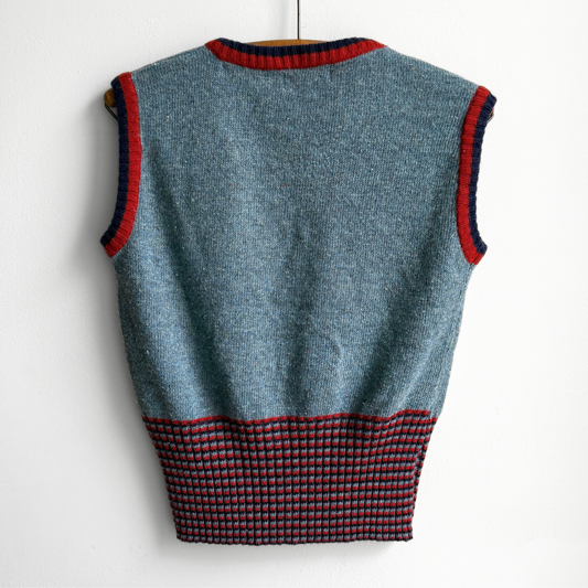 1970s Blue & Red Knit Sweater Vest