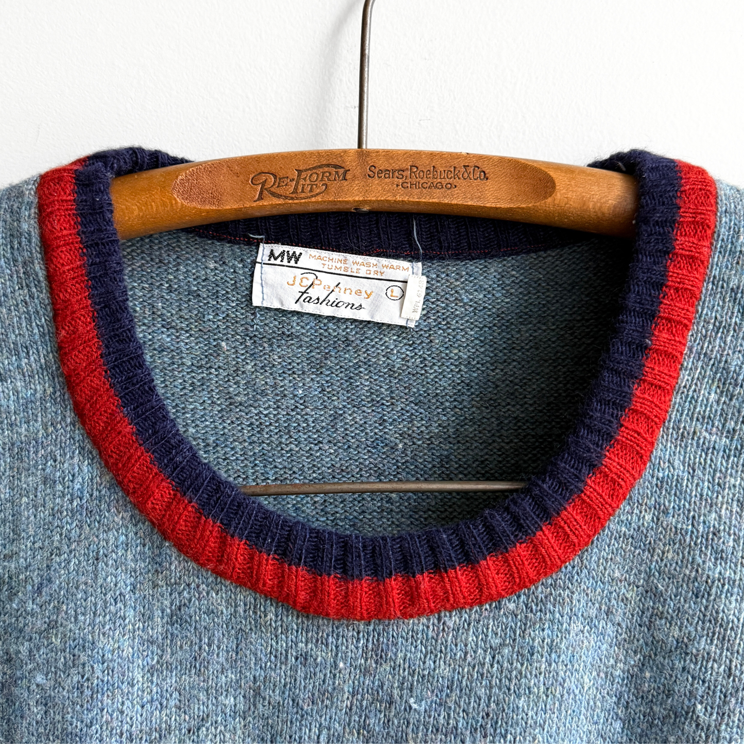 1970s Blue & Red Knit Sweater Vest