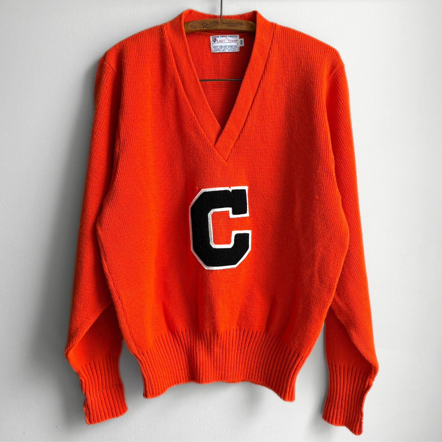 1980s Orange V-Neck Letterman Sweater