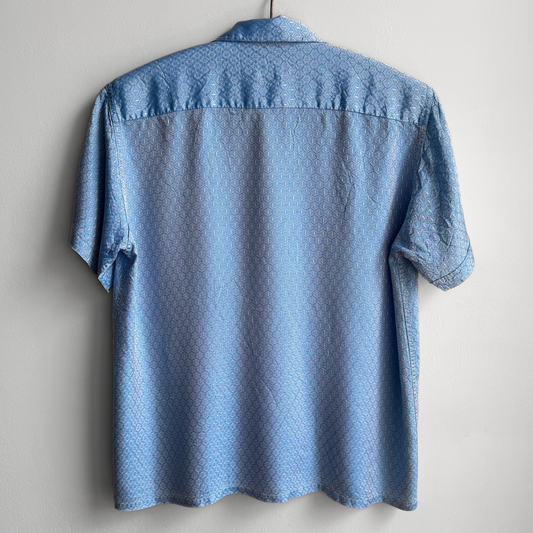 1950s Blue Textured Rayon Loop Collar Shirt