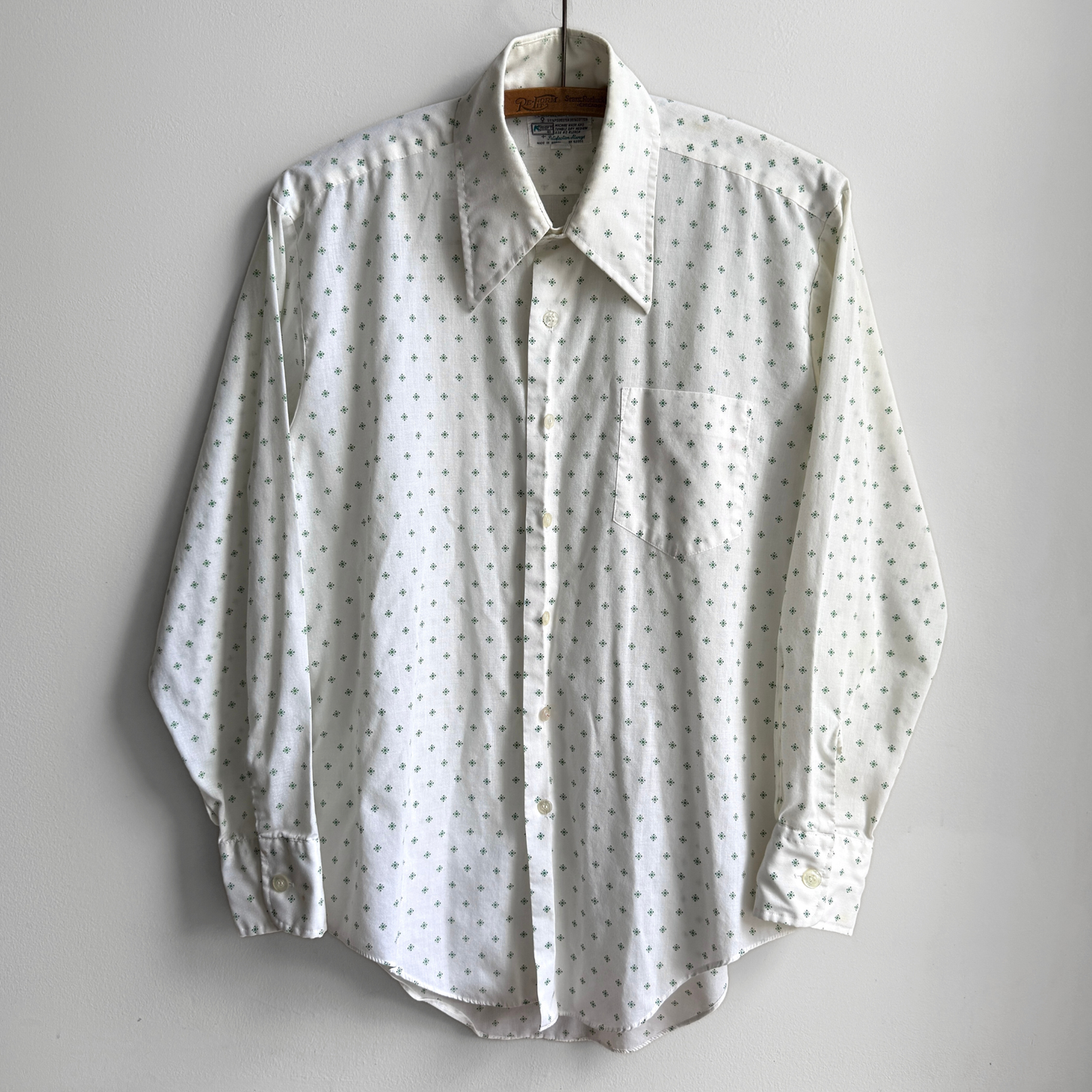 1970s Green Monogram Print Dress Shirt