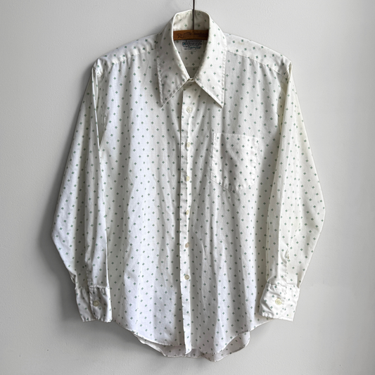 1970s Green Monogram Print Dress Shirt