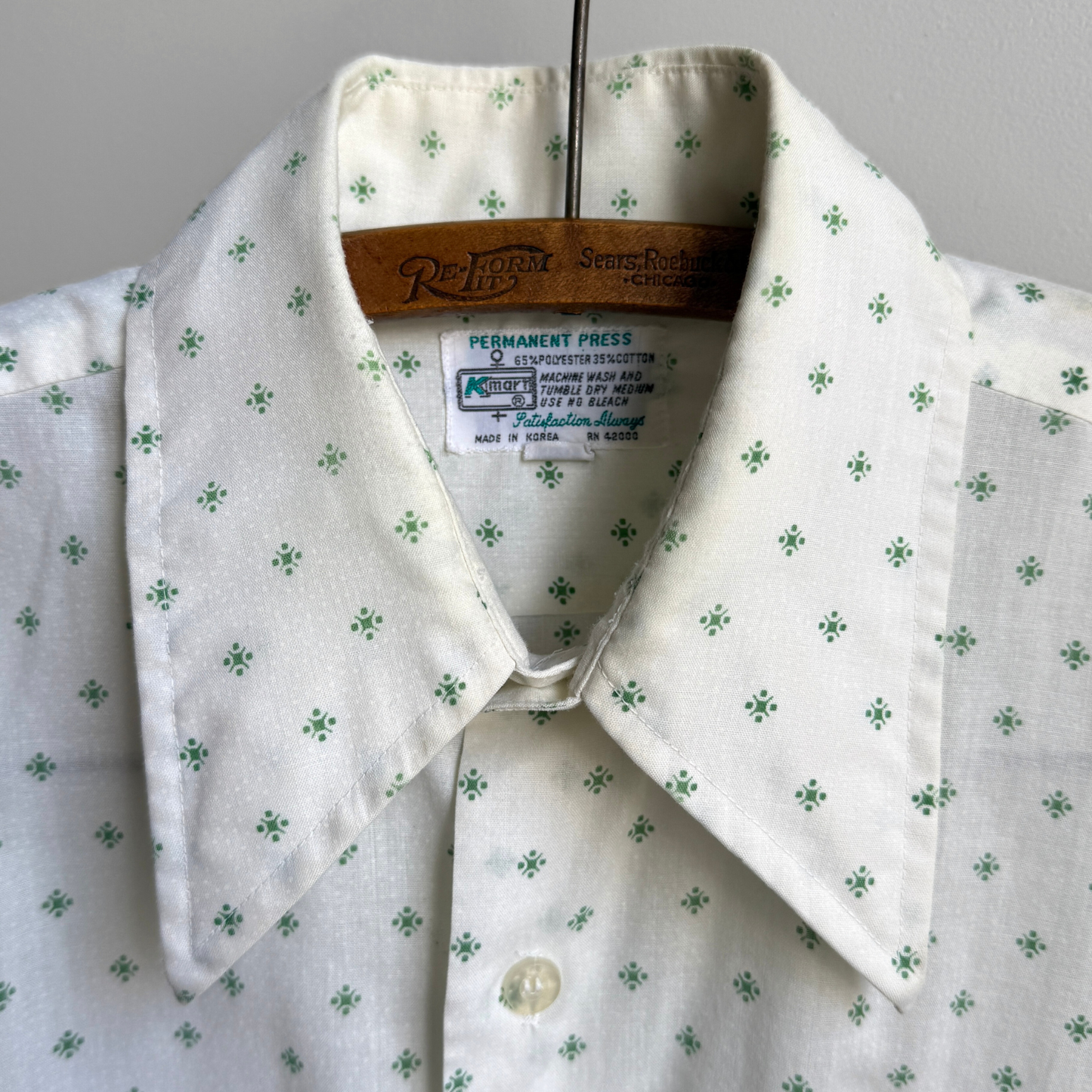 1970s Green Monogram Print Dress Shirt