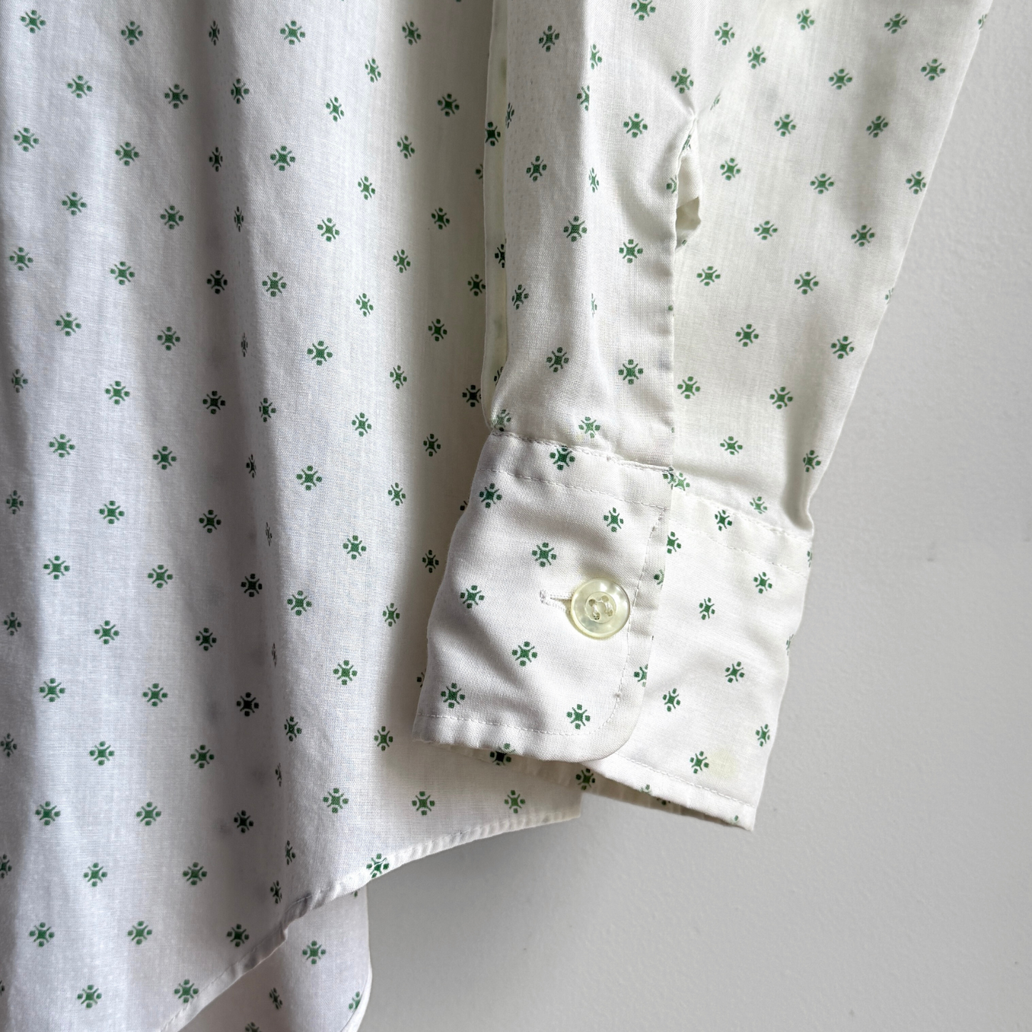 1970s Green Monogram Print Dress Shirt