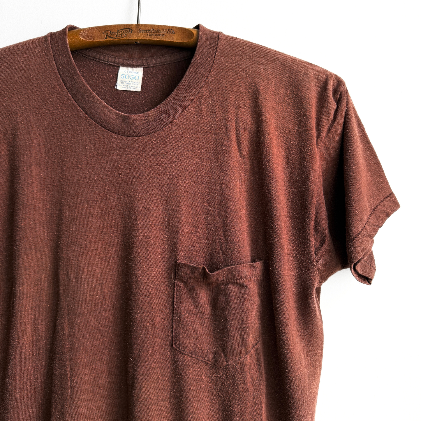 1980s Faded Brown Selvedge Pocket Tee