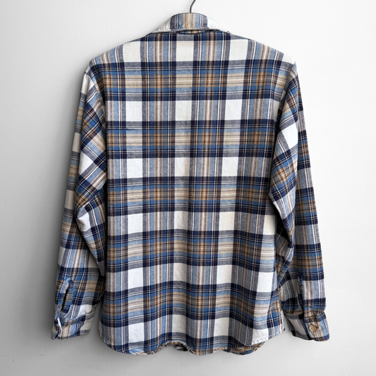 1970s Blue & White Cotton Plaid Flannel Shirt