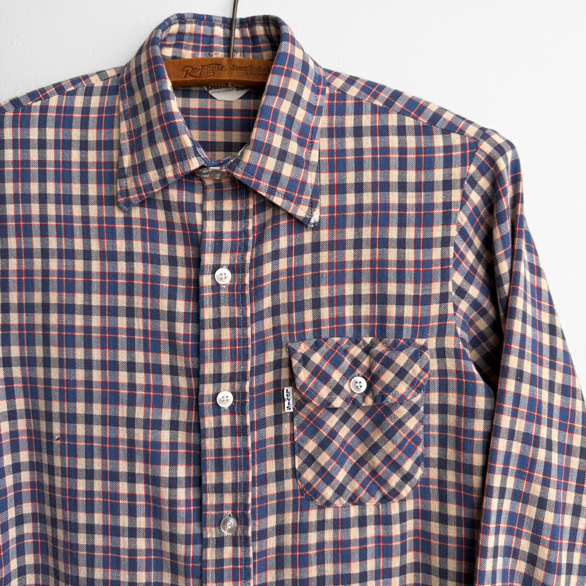 1970s Panatela Blue & Cream Plaid Shirt