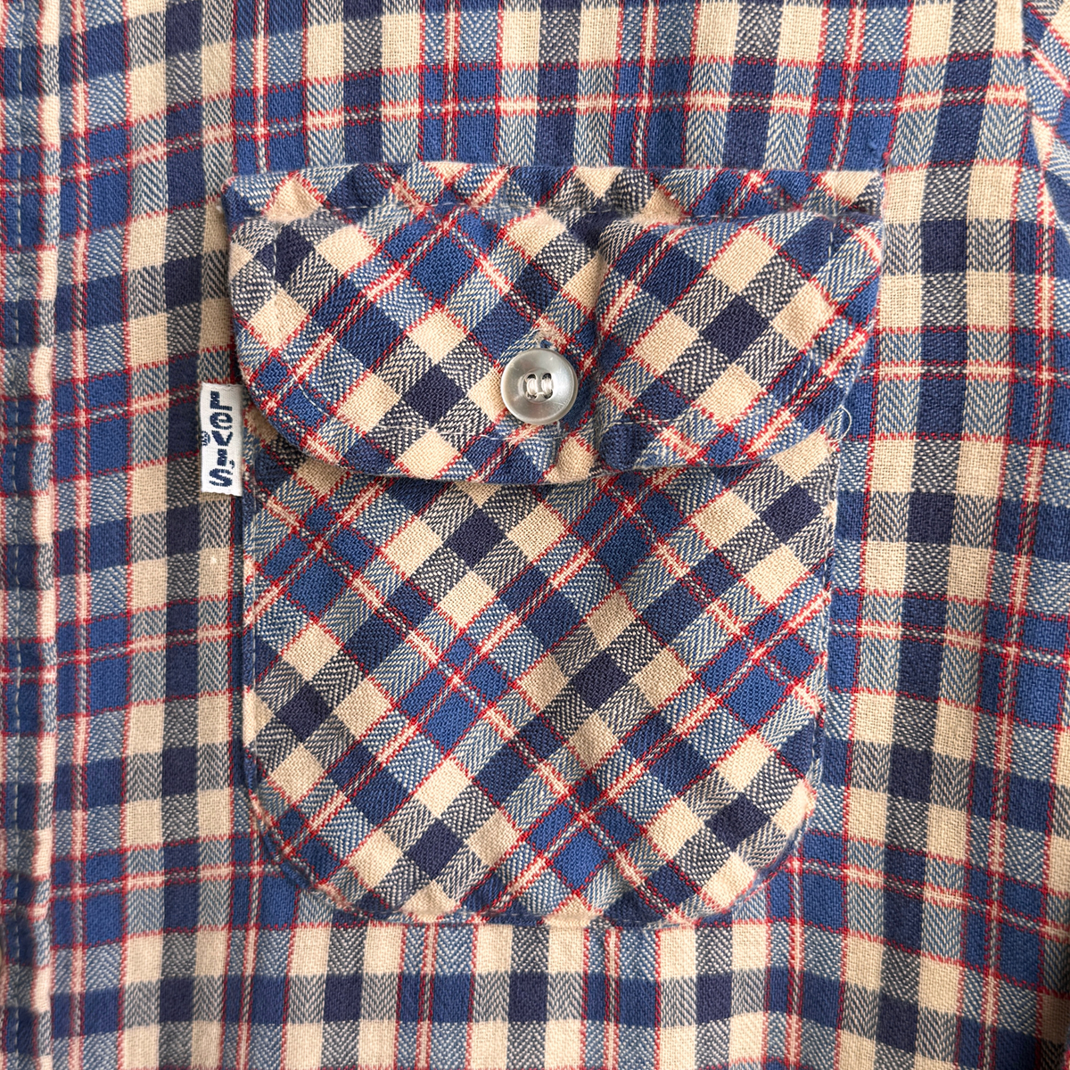 1970s Panatela Blue & Cream Plaid Shirt