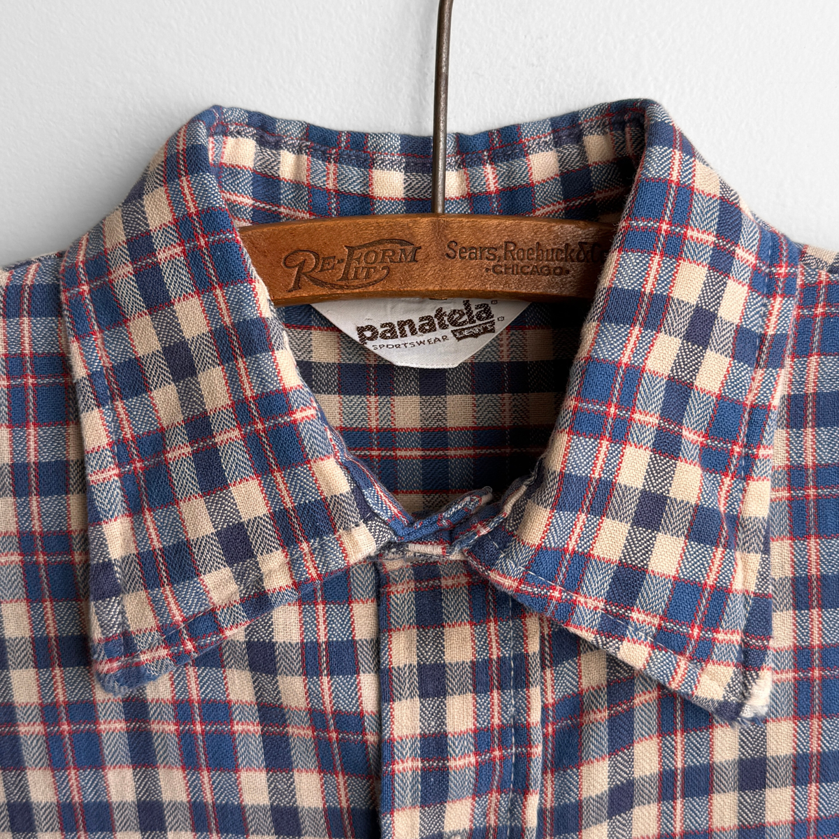1970s Panatela Blue & Cream Plaid Shirt