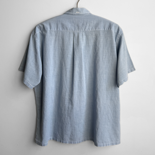 1960s Light Blue Checkered Button Down Shirt