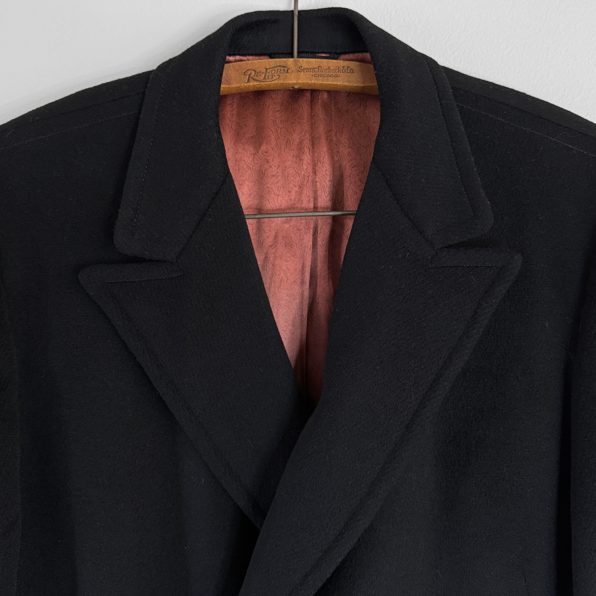 1950s Black Double Breasted Wool Coat